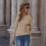 Fall Winter Fashion Beaded Knitted Sweater Solid Color Pullover Off-the-shoulder Sweater For Women