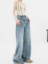 Women's Worn Looking Washed-out Wide-leg Jeans