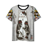 Japanese Samurai Cat 3D Digital Printing Men's Round Neck Short Sleeve