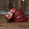 Men's Cowhide Vintage Distressed Pleated Brass Buckle Belt