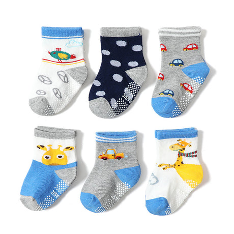 Calcetines antideslizantes para interiores para niños, calcetines antideslizantes para el suelo con dibujos animados