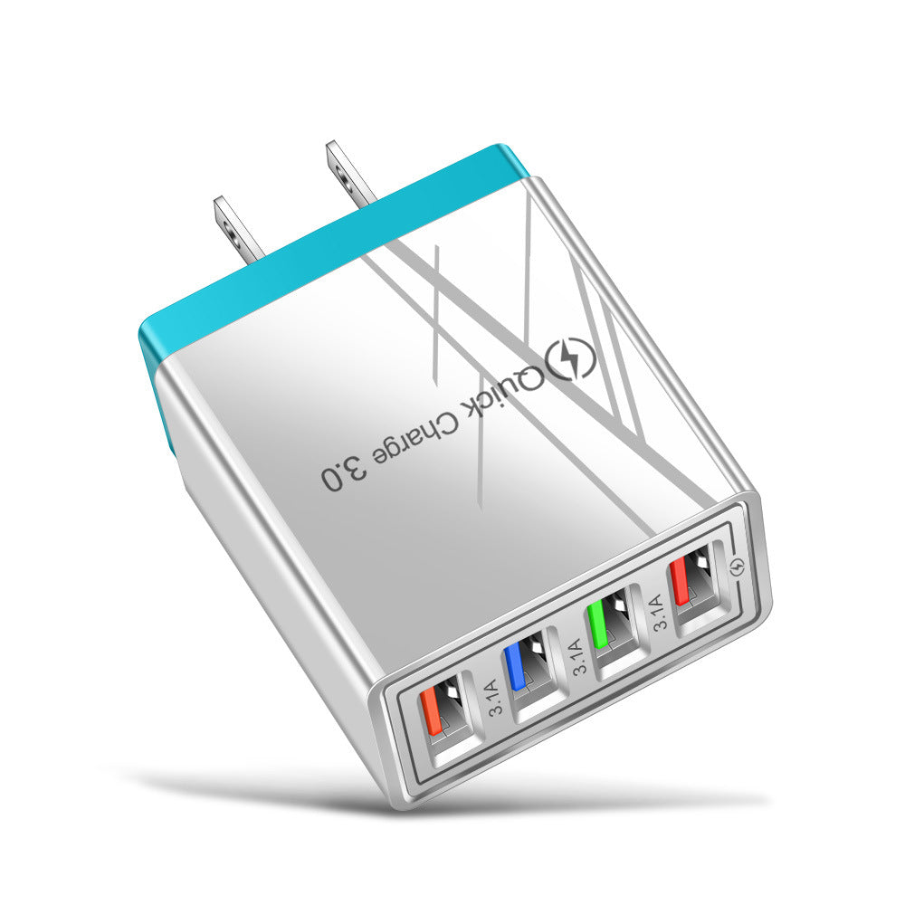 Cargador USB de carga rápida 3,0, 4 adaptadores de teléfono para tableta, cargador móvil de pared portátil, cargador rápido