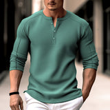 Camiseta con cuello tipo waffle Henley para hombre, moda informal