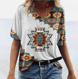 Women's Geometric Printed Short-sleeved Casual V-neck T-shirt