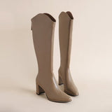 Chunky Heel High Women's Below The Knee Pointed Boot