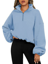 Women's Clothing Half Zipped Stand Collar Drawstring At Hem Polar Fleece Jacket