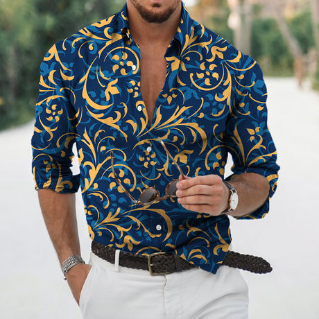 Camisas finas con estampado étnico de moda para hombre