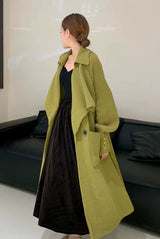 Autumn And Winter New Elegant Belt Knitted Trench Coat For Women