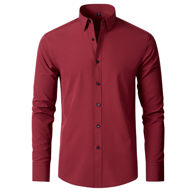 Camisa de fuerza elástica completa para hombre, camisa fina de negocios Simple antiarrugas, sin planchar, para hombre