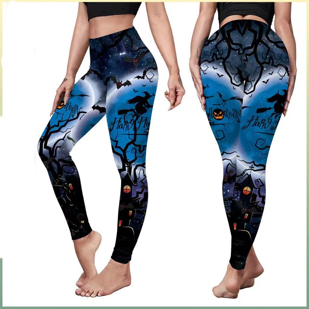 Leggings elásticos de murciélago de Halloween para mujer