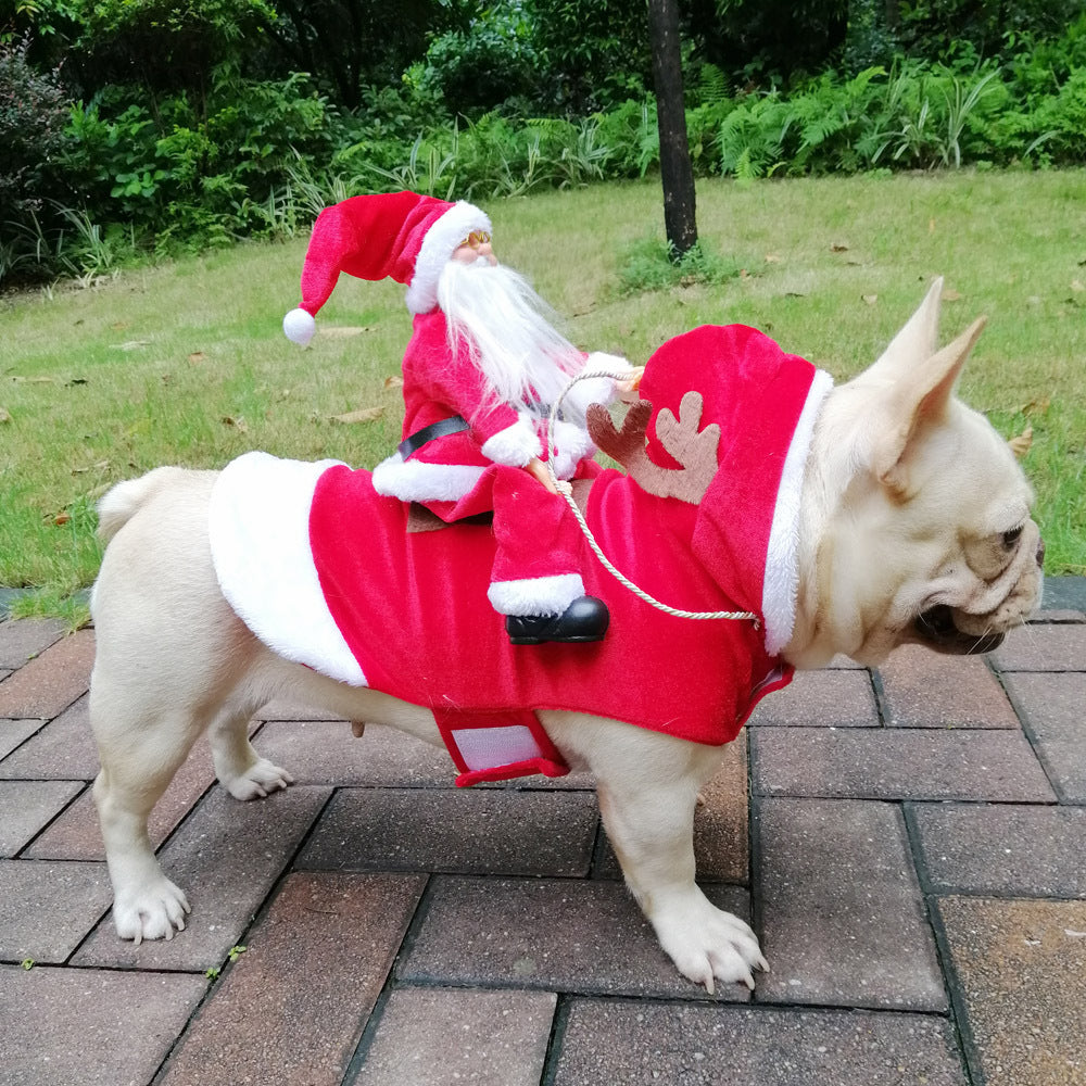 Dog Christmas Clothes Santa Claus Riding Deer