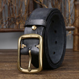 Men's Cowhide Vintage Distressed Pleated Brass Buckle Belt