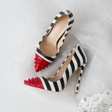 Color rivet striped fashion high heels