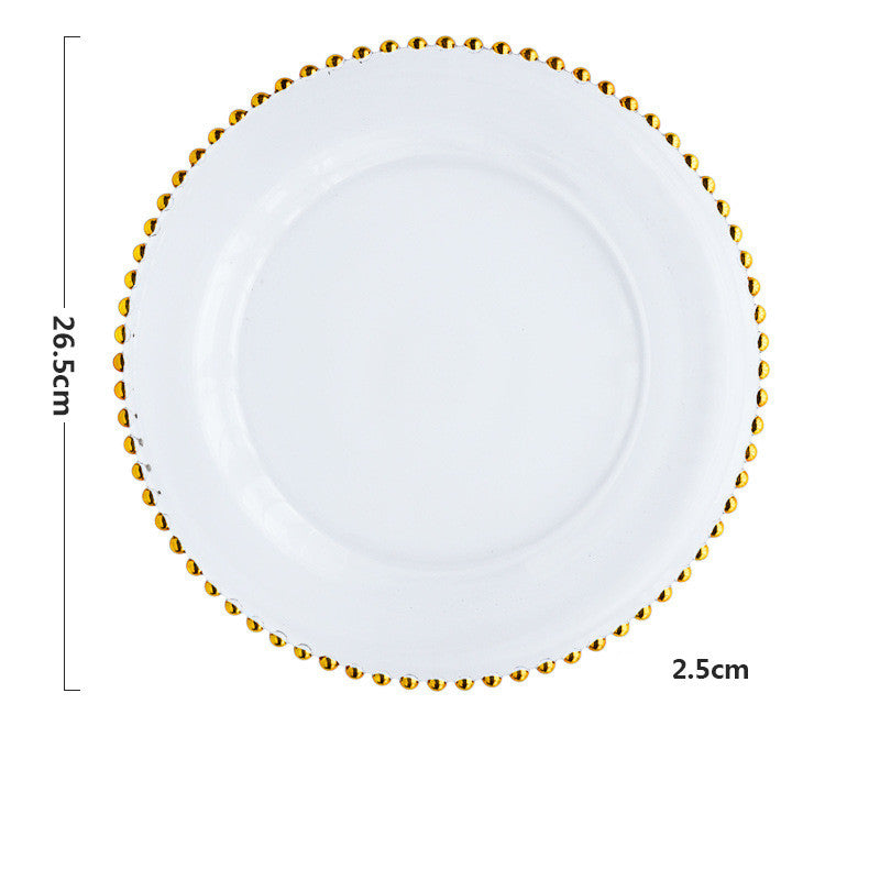 Plato de estilo europeo Plato oscilante Plato chapado en oro Cuentas de vidrio Plato de puntos de cerámica