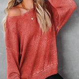 Knitted Side Slit Pullover Women Loose All-matching Long Sleeve Top