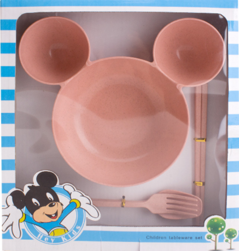 Paja de trigo, cuenco para niños, dibujos animados, palillos de trigo, tenedor cuchara, frutero, cuenco de Mickey, precioso set de regalo