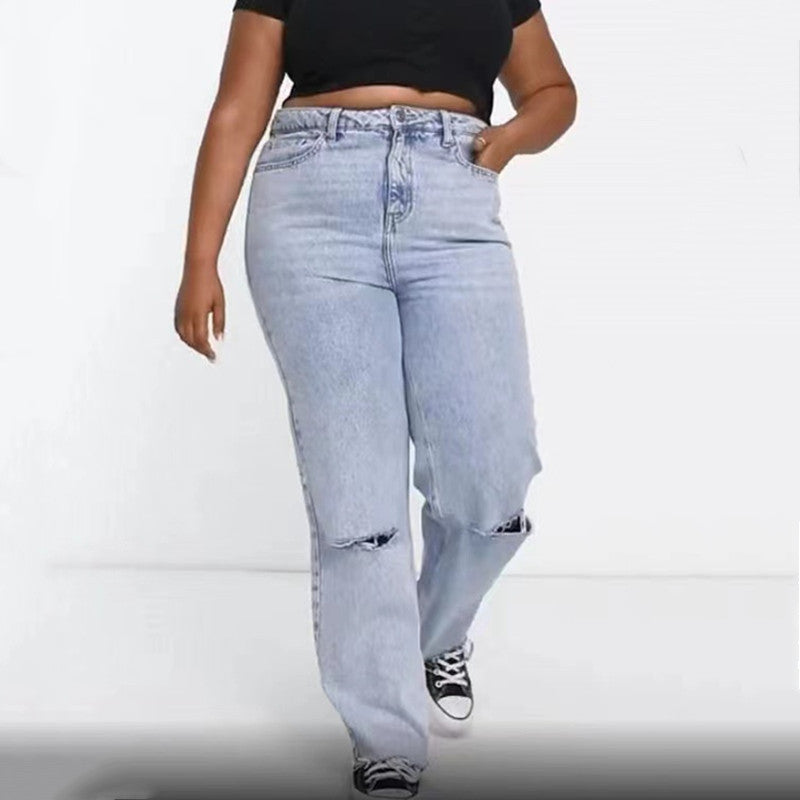 Plus Size Fashion Jeans Women's Trousers Fat Women's Trousers