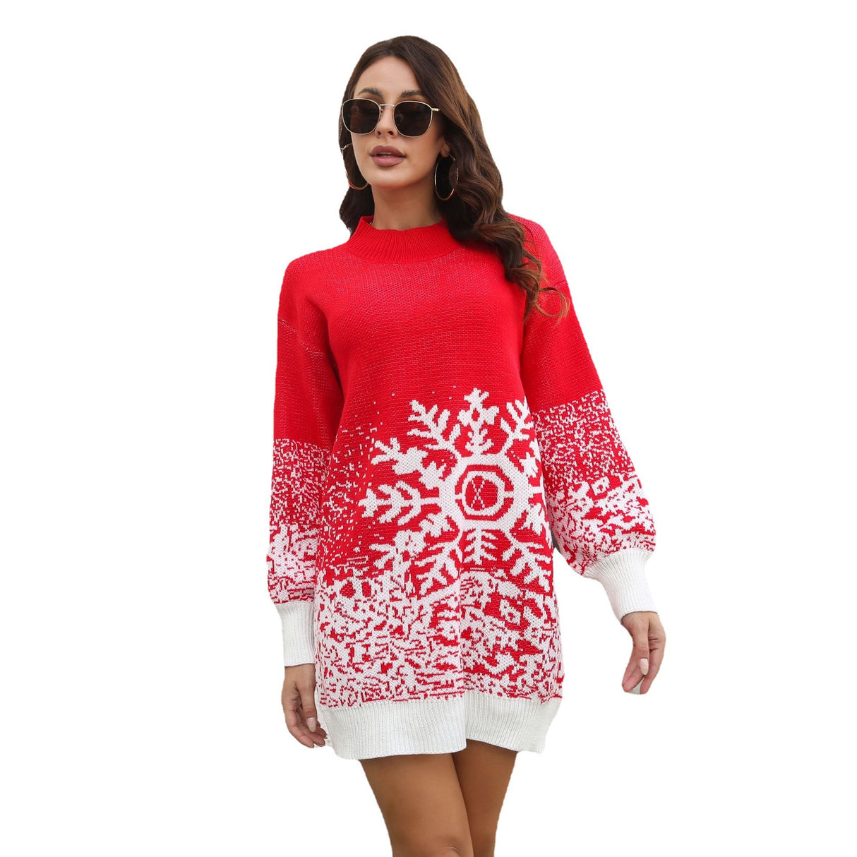 Christmas Acrylic Woolen Skirt Women's Cage Sleeve Loose Dress