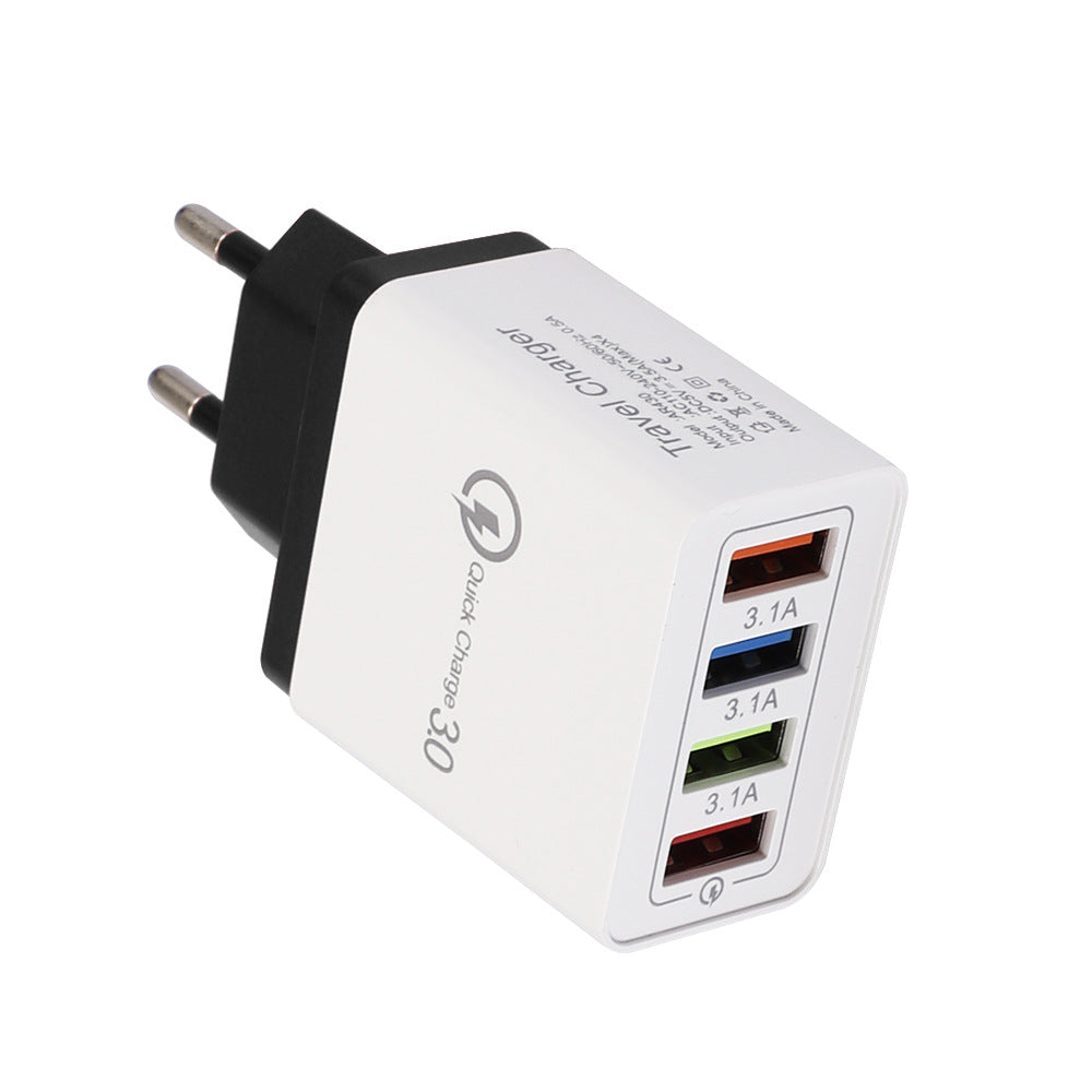 Cargador USB de carga rápida 3,0, 4 adaptadores de teléfono para tableta, cargador móvil de pared portátil, cargador rápido