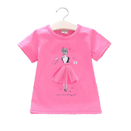 Ropa coreana para niños, Camiseta de algodón de manga corta, camisa de dibujos animados para niñas, camisa de media manga para niñas pequeñas, verano 2021