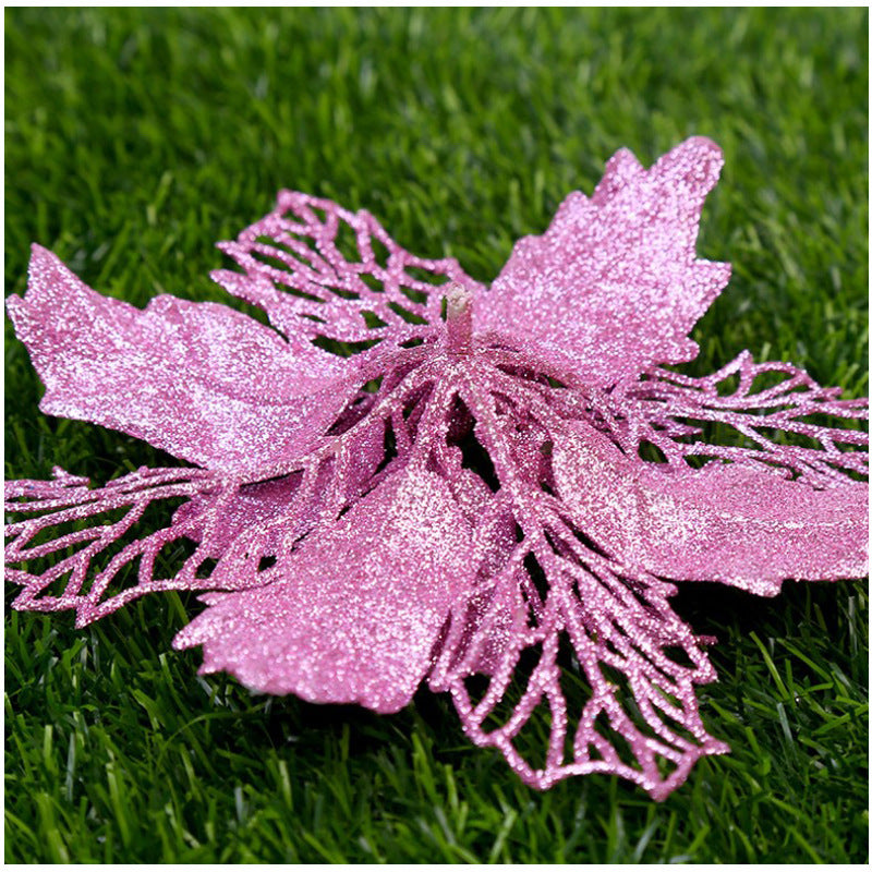 Glitter Artifical Christmas Flowers Christmas Tree Decorations For Home Fake Flowers Xmas Ornaments New Year Decor