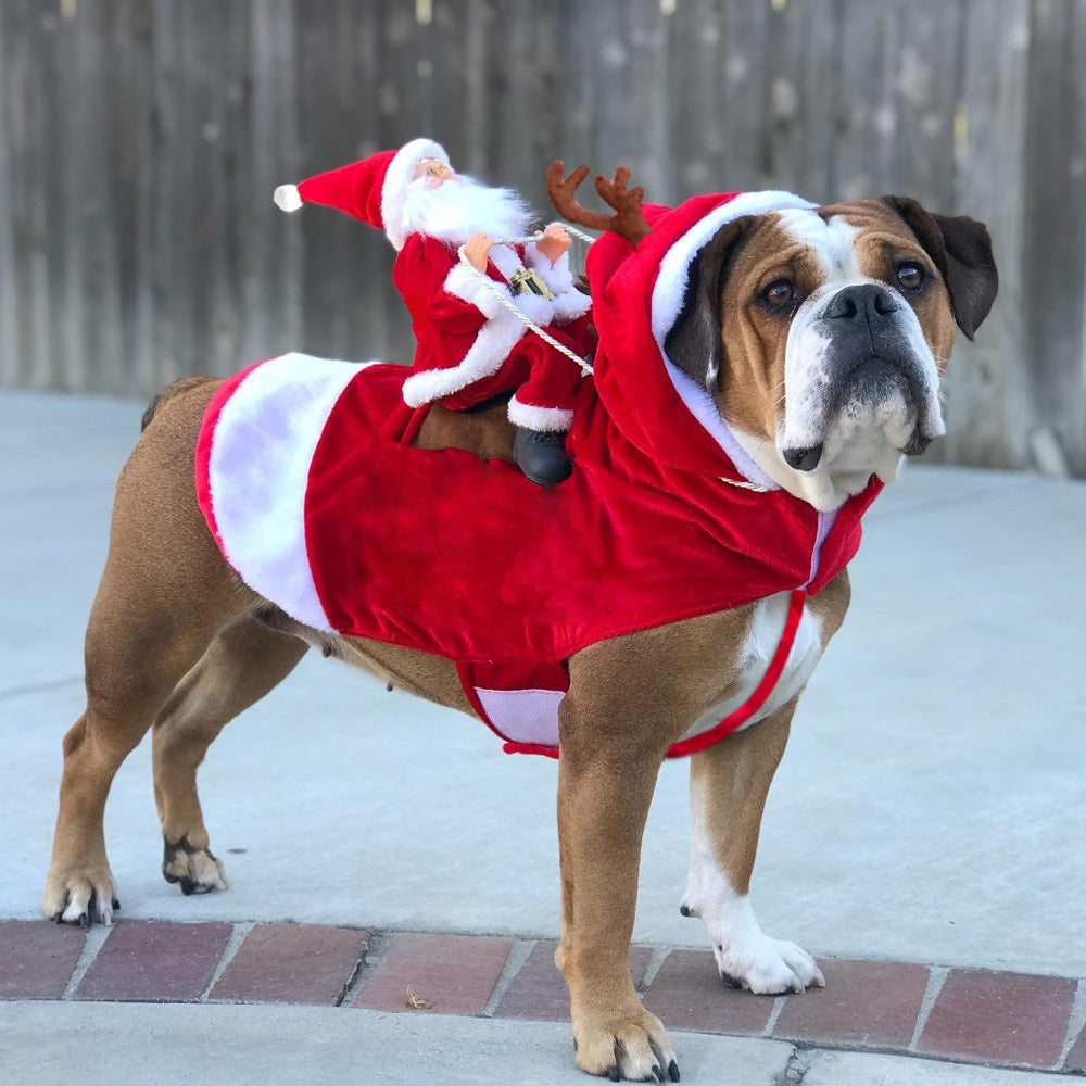 Perro Navidad Ropa Papá Noel Montando Venado