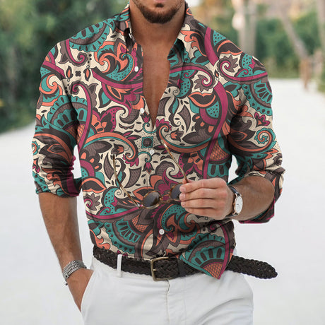 Camisas finas con estampado étnico de moda para hombre