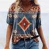 Women's Geometric Printed Short-sleeved Casual V-neck T-shirt