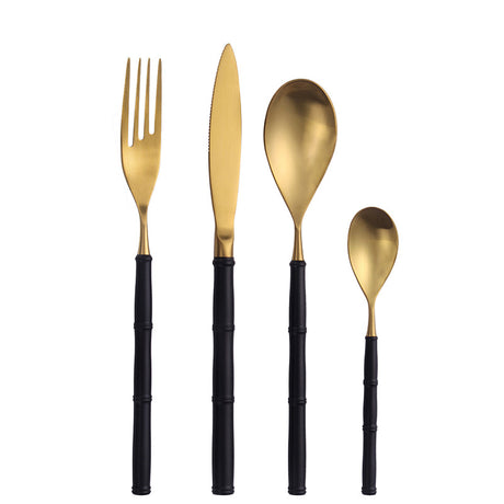 Western Tableware With Bamboo Blue Handle and Gold Head