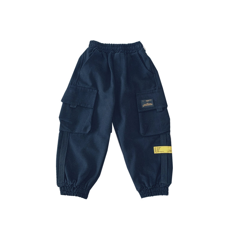 Monos de bolsillo grandes para niños de nuevo estilo de otoño e invierno, pantalones casuales de algodón para niños a la moda