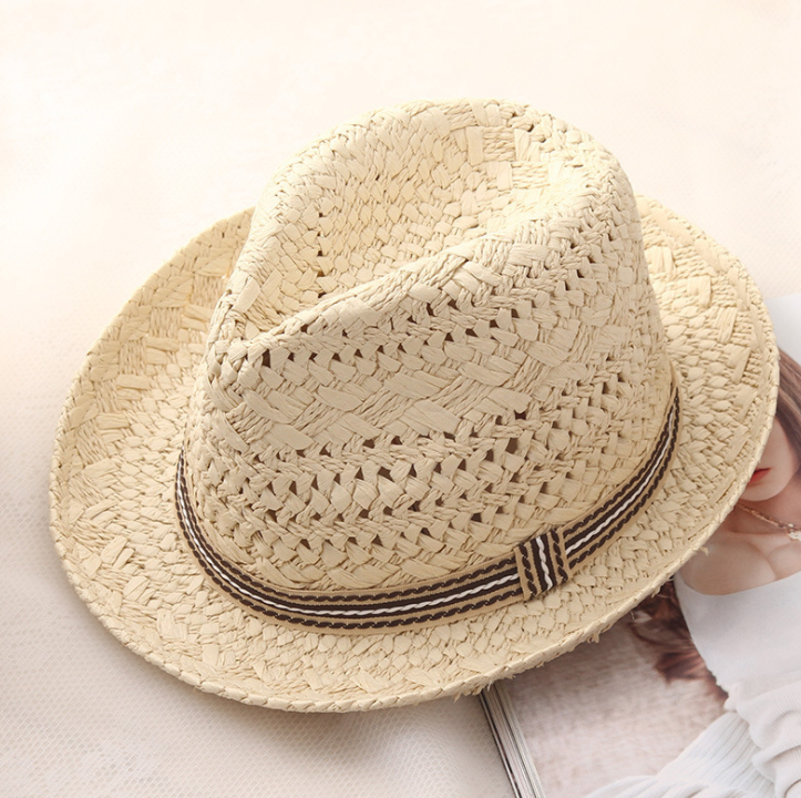 Sombrero de paja para padres e hijos, sombrero de Jazz transpirable, sombrero de copa británico, sombrero de verano para hombres, sombrero de Panamá, sol de playa para niños