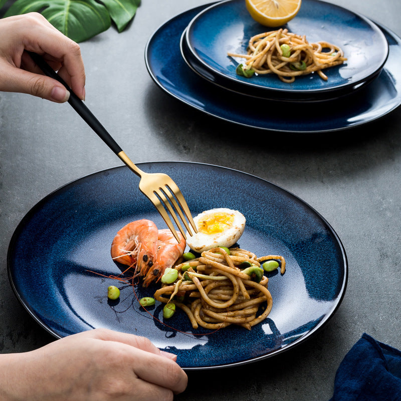 Plato de cerámica de estilo europeo, plato occidental, plato para carne, plato para pastel de disco, plato para pasta, plato para desayuno, plato para cambiar el horno, vajilla bajo vidriado