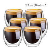 New 6Pcs Double  shot Glass double Wall Espresso