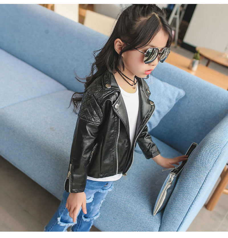 Ropa para niños Hombro Diamond Lattice Chaqueta de cuero para niños pequeños y medianos