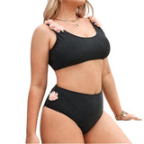 Ladies Split Swimsuit, Petals Hand-Sewn And Fat High-Waist Swimsuit Bikini