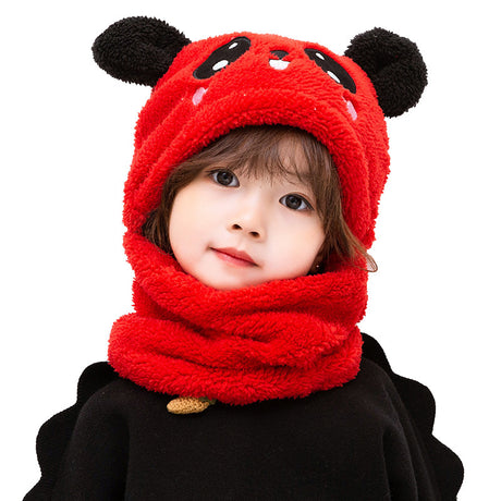 Winter boys and girls bib hat one-piece baby hat ear protection panda head hat