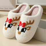 Christmas Home Slippers Cute Cartoon Santa Claus Cotton Slippers For Women And Men Couples Winter Warm Furry Shoes