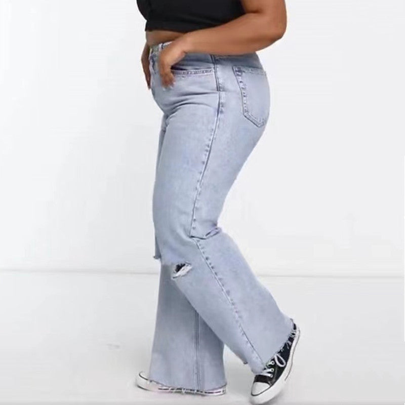 Plus Size Fashion Jeans Women's Trousers Fat Women's Trousers