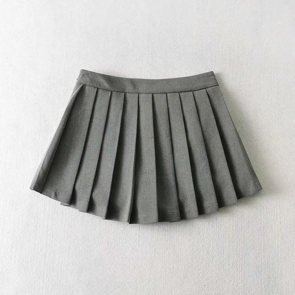 High Waist Front Short Back Length Pleated Skirt With Lining