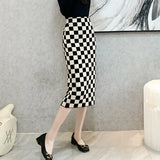 Chessboard Plaid Knitted Skirt Women's Autumn And Winter Korean Style