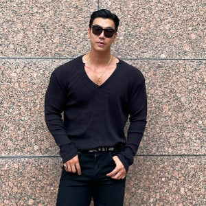 Men's Sports Fashion Brand Stretch Spring And Autumn Fashionable Texture T-shirt Top