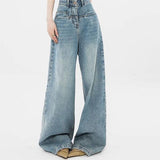 Women's Worn Looking Washed-out Wide-leg Jeans