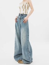 Women's Worn Looking Washed-out Wide-leg Jeans