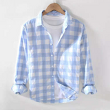 camisa de hombre de moda con cuello cuadrado suelto informal de manga larga