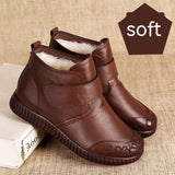 Cotton Shoes Soft Leather Thick Fur Non-slip Soft Bottom Mother Female Winter Middle-aged Fleece Lined Short Boots