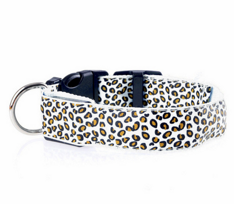 Collar de perro LED Collar de mascota de leopardo de nailon ajustable de seguridad