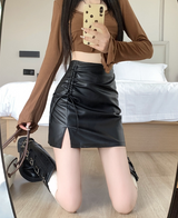 Black PU Leather Skirt Women's Autumn Versatile High Waist Slimming