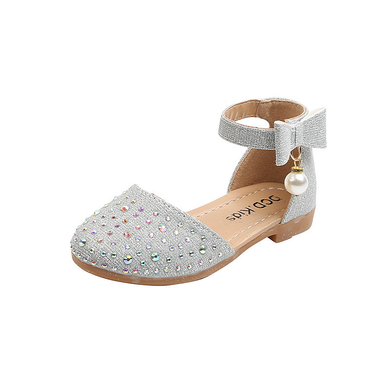 Children's Fashion Simple Pearl Rhinestone Leather Shoes