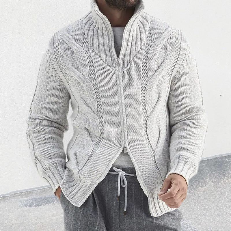 Turtleneck Acrylic Men's Sweater Twisted Long-sleeve Zipper Knitted