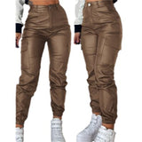 Zipper Pleated PU Casual Patch Pocket Skinny Pencil Trousers